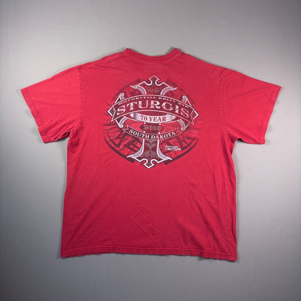 Y2K Sturgis 70 Year 2010 South Dakota Motorcycle Rally Red Graphic T-Shirt XXL